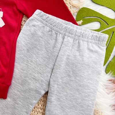  Conj. Casaco de Moletom Tied Up in Cuteness e Calça Legging - Vermelho e Mescla